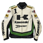 Kawasaki x Joe Rocket Yarış Deri Ceketi - Beyaz-Yeşil Serisi