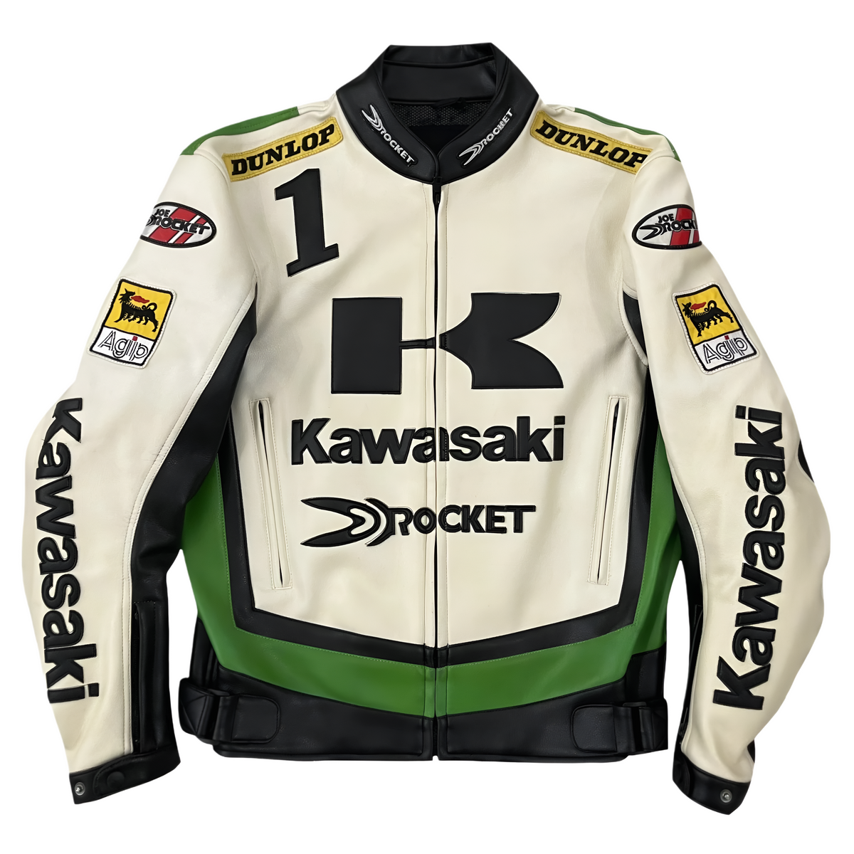 Kawasaki x Joe Rocket Yarış Deri Ceketi - Beyaz-Yeşil Serisi