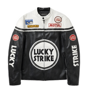 Lucky Strike Yarış Deri Ceketi - Beyaz Serisi
