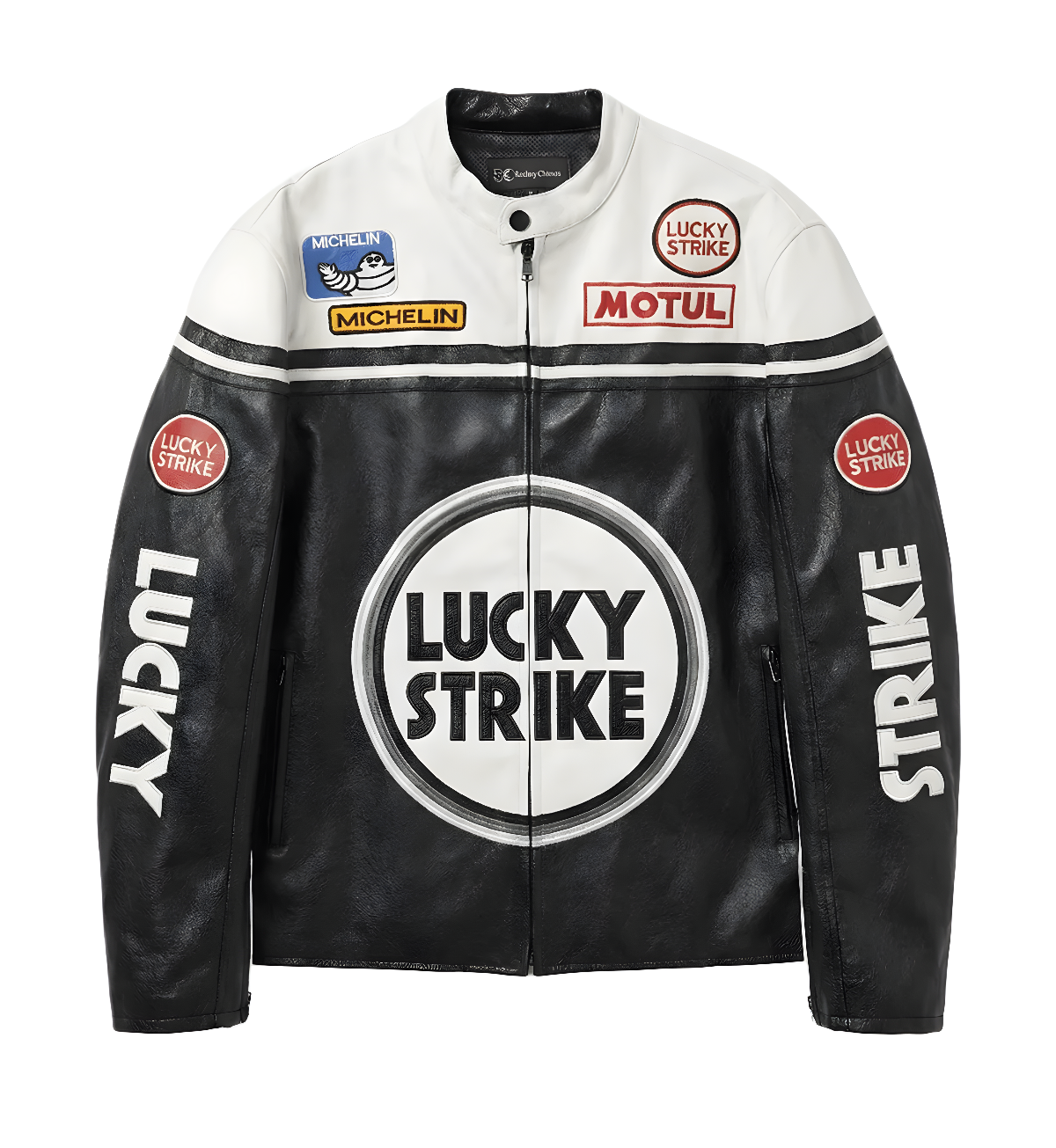 Lucky Strike Yarış Deri Ceketi - Beyaz Serisi