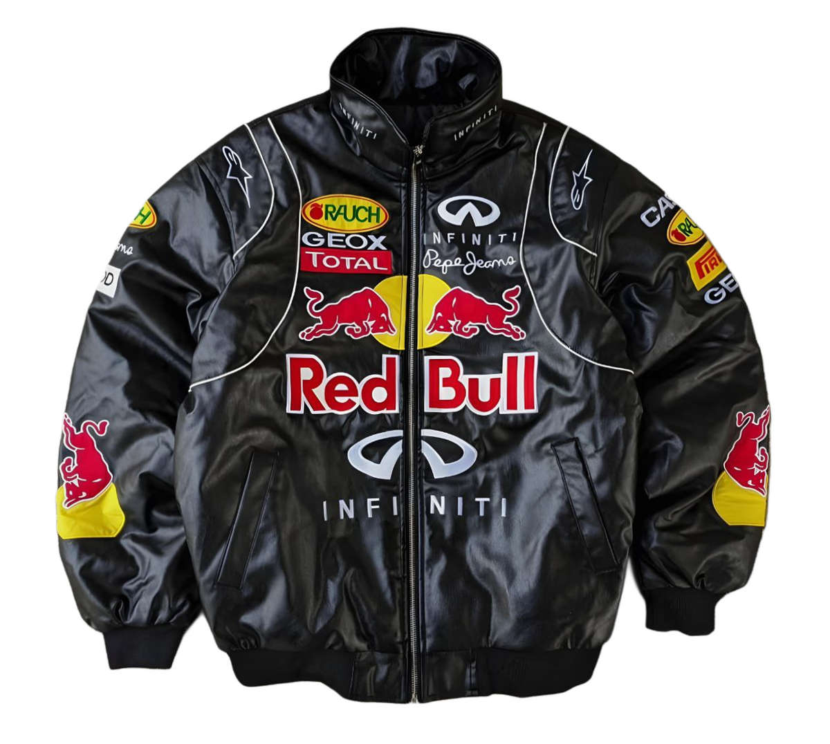 Red Bull Yarış F1 Deri Ceketi - Siyah