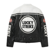 Lucky Strike Yarış Deri Ceketi - Beyaz Serisi