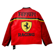 Y2K Stili Ferrari Yarış Motorcu Deri Ceketi