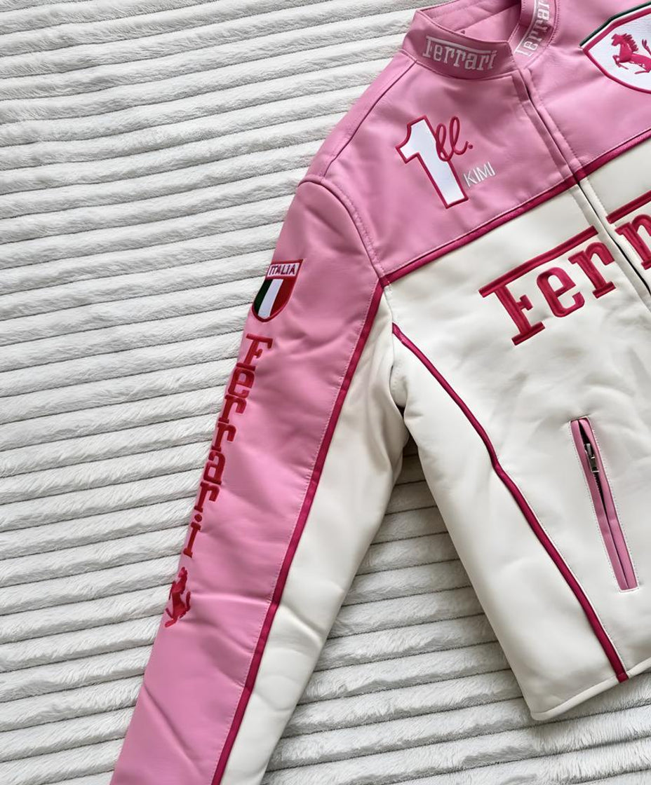 Kimi Ferrari F1 Deri Ceketi - Pembe Serisi