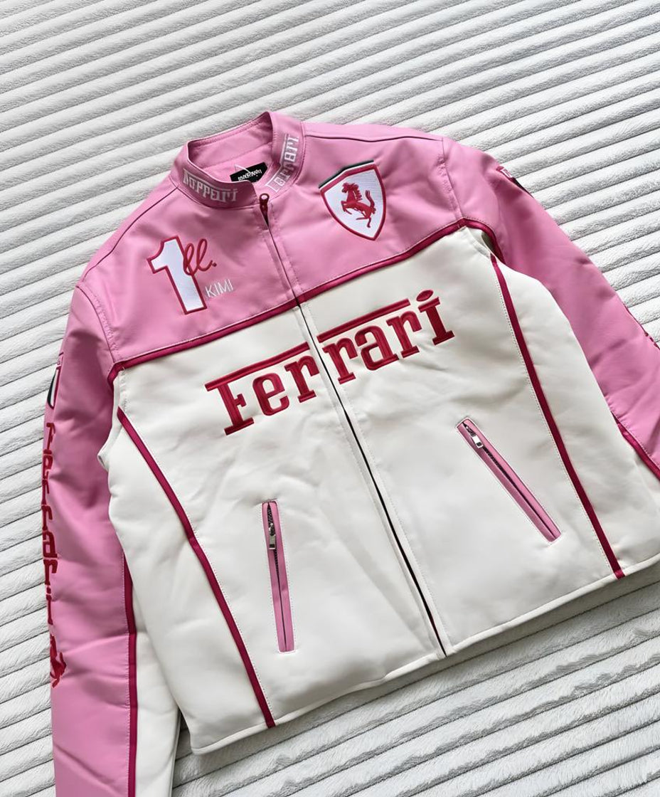 Kimi Ferrari F1 Deri Ceketi - Pembe Serisi