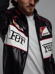 Vintage Ferrari F1 Deri Ceketi - Beyaz Serisi