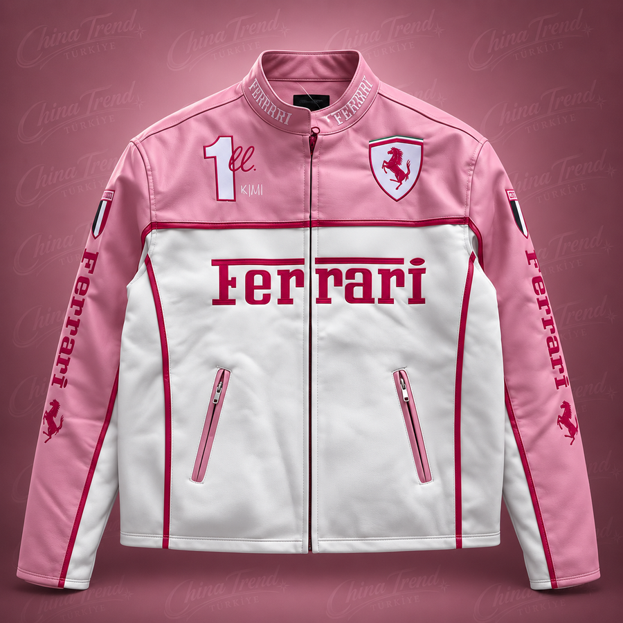 Kimi Ferrari F1 Deri Ceketi - Pembe Serisi