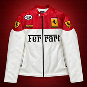 Ferrari F1 Deri Ceketi - Beyaz-Kırmızı Serisi