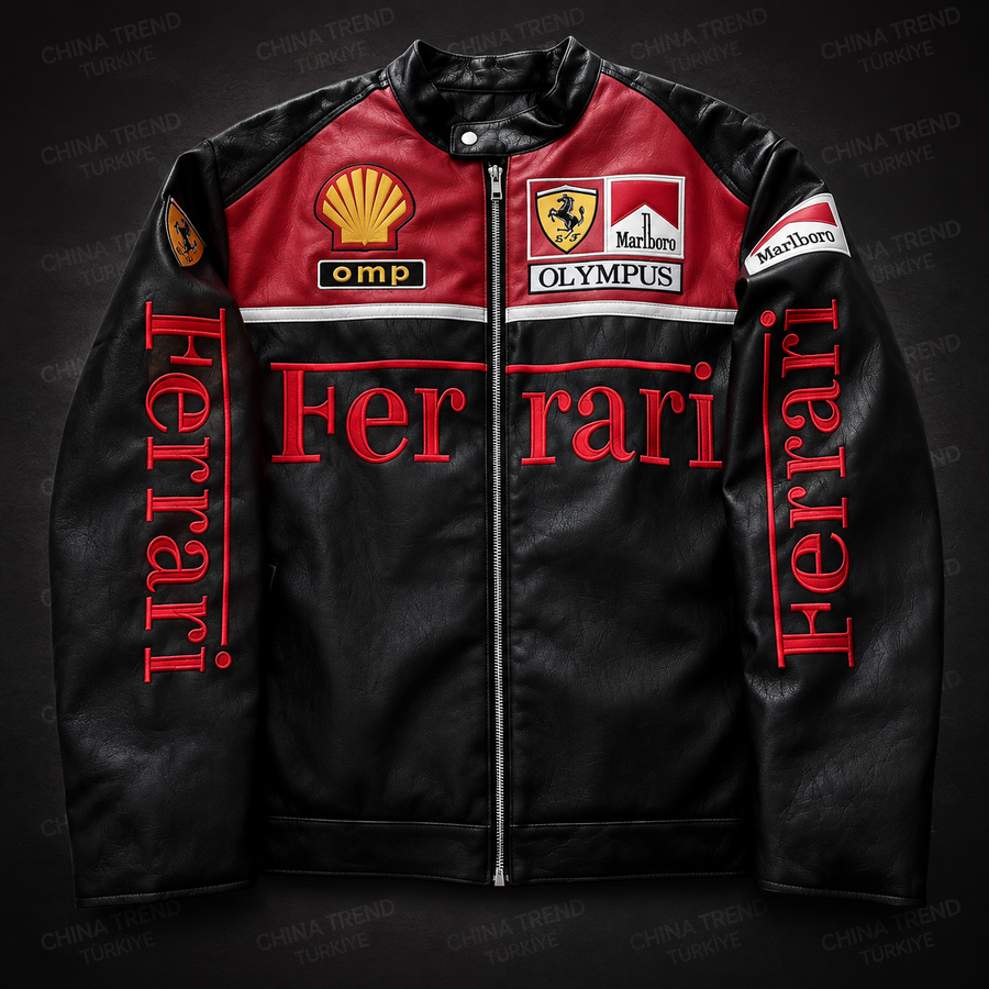 Ferrari F1 Olympus Deri Ceketi - Kırmızı Serisi