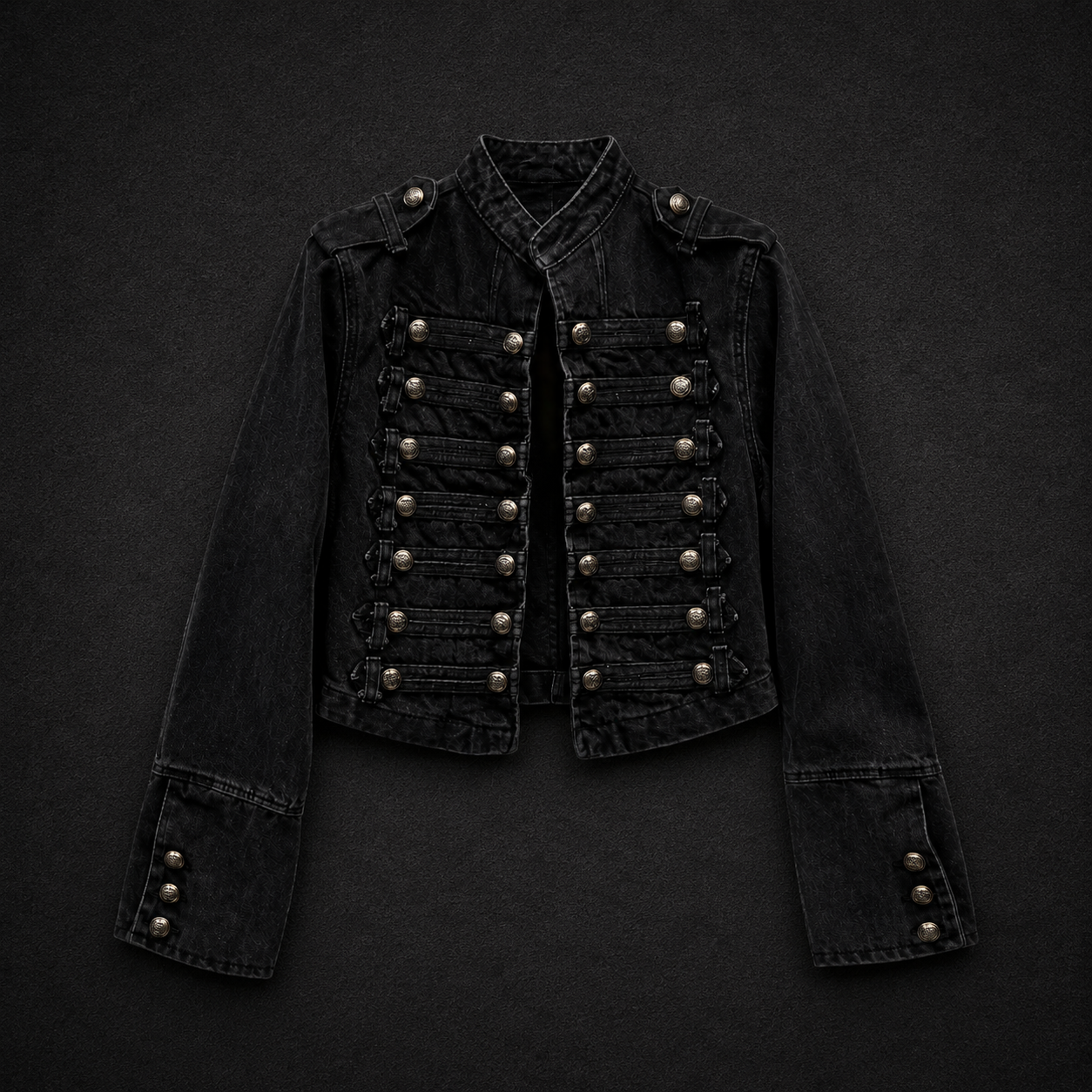 Vintage Askeri Denim Ceket - SIYAH