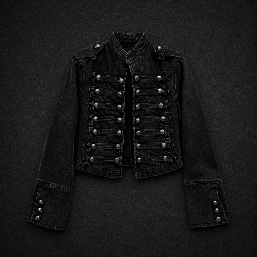 Vintage Askeri Denim Ceket - SIYAH