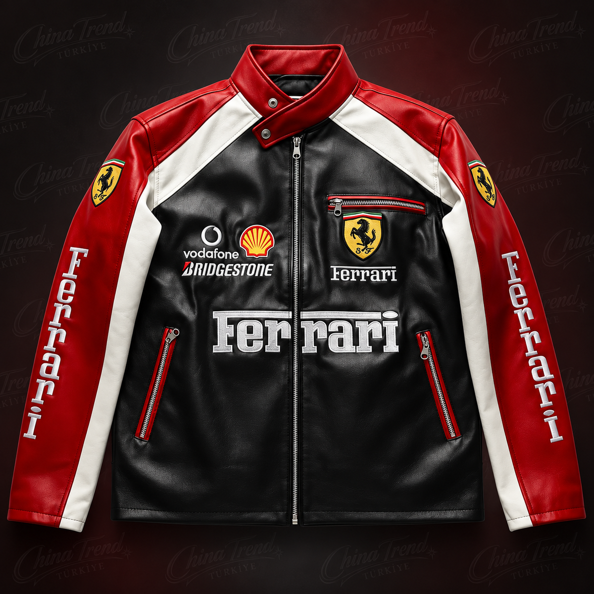 Ferrari F1 Yarış Stili Deri Ceketi - Koleksiyonluk Serisi