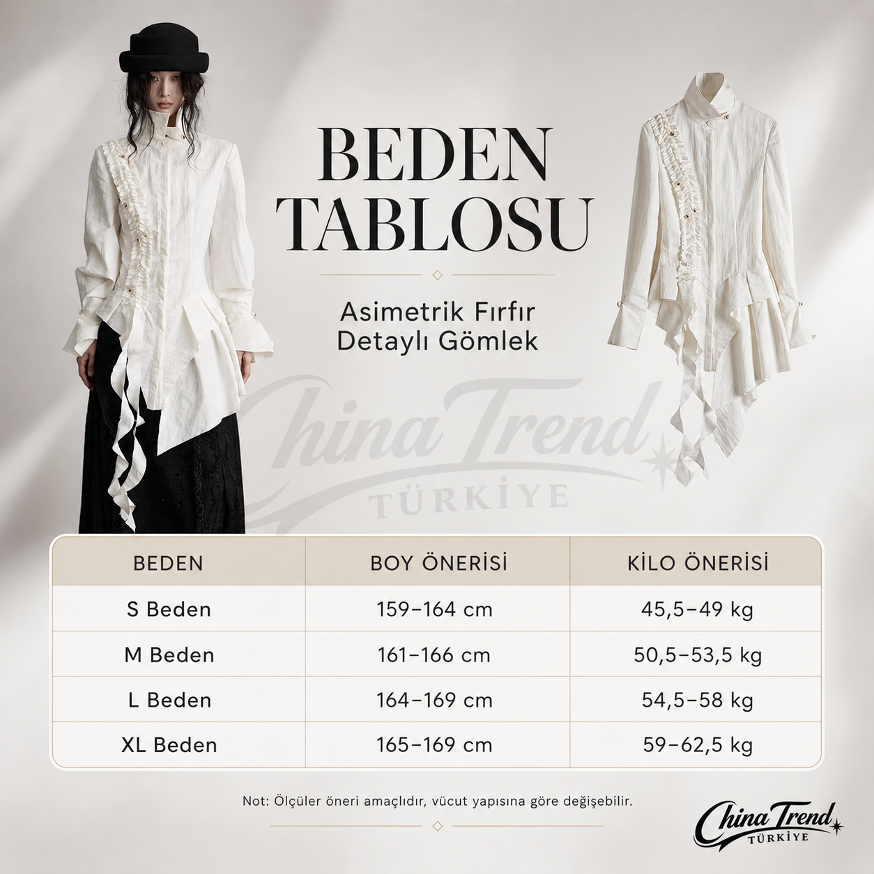 Asimetrik Fırfırlı Beyaz Gömlek