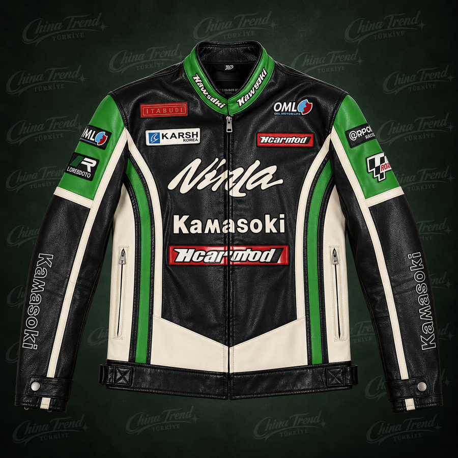 Kawasaki x Joe Rocket Yarış Deri Ceketi - Siyah-Yeşil Serisi