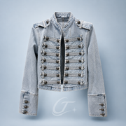 Vintage Askeri Denim Ceket - AÇIK MAVİ
