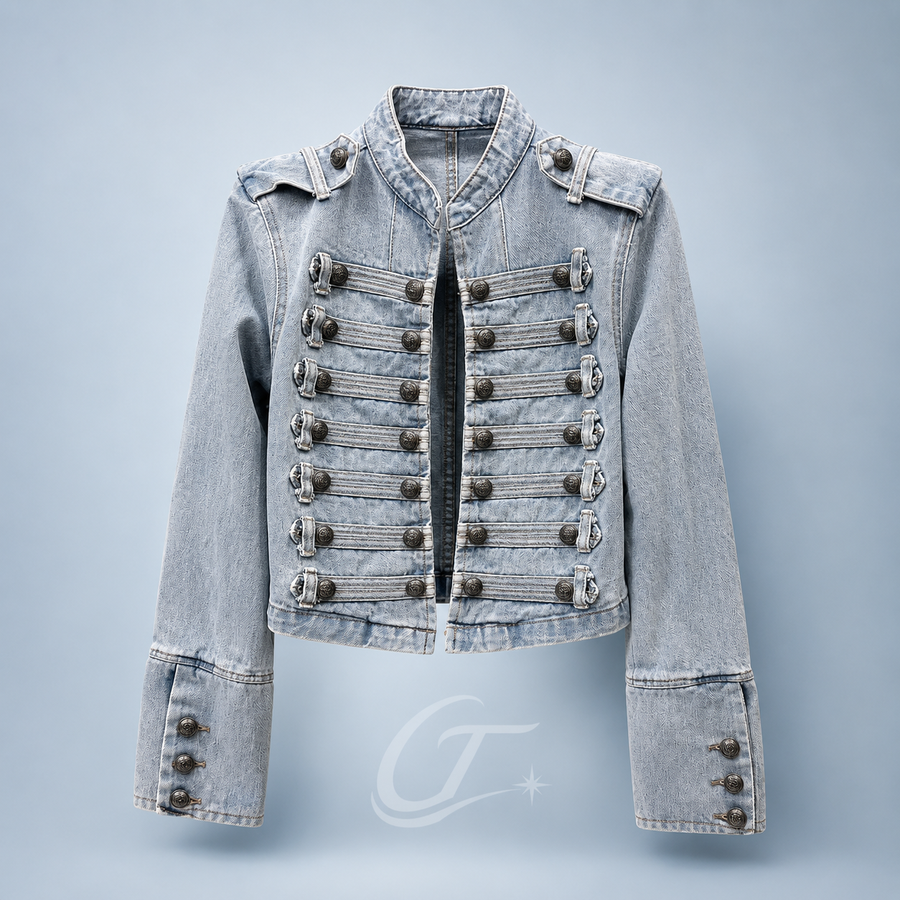 Vintage Askeri Denim Ceket - AÇIK MAVİ