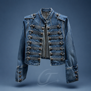 Vintage Askeri Denim Ceket - MAVI