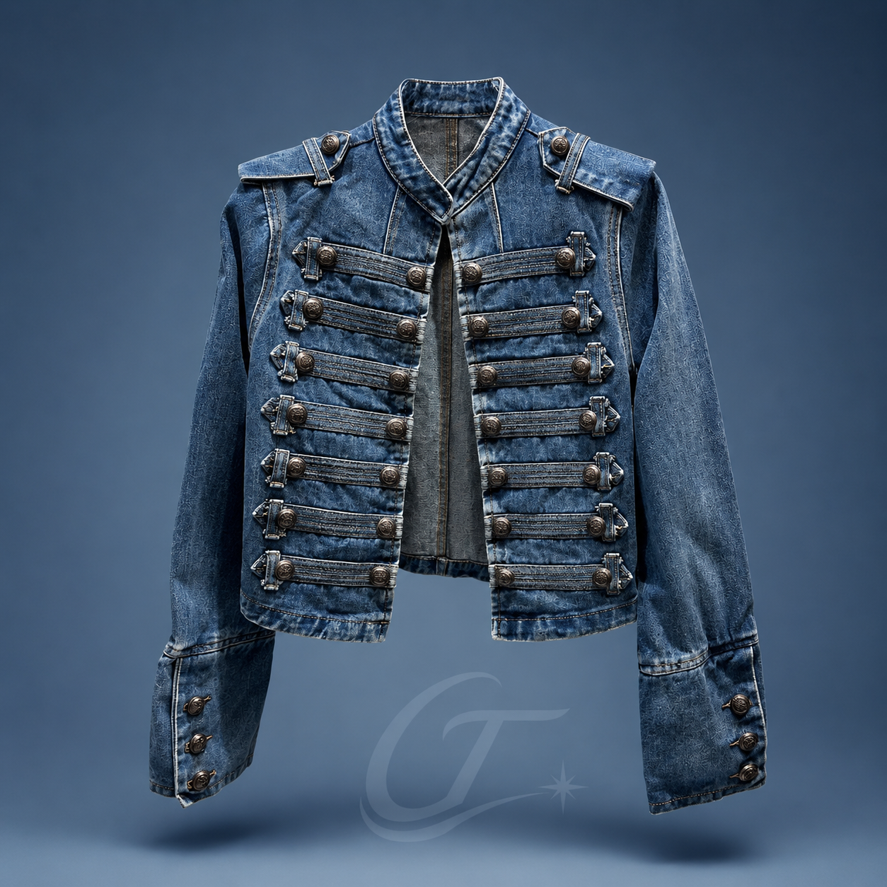 Vintage Askeri Denim Ceket - MAVI