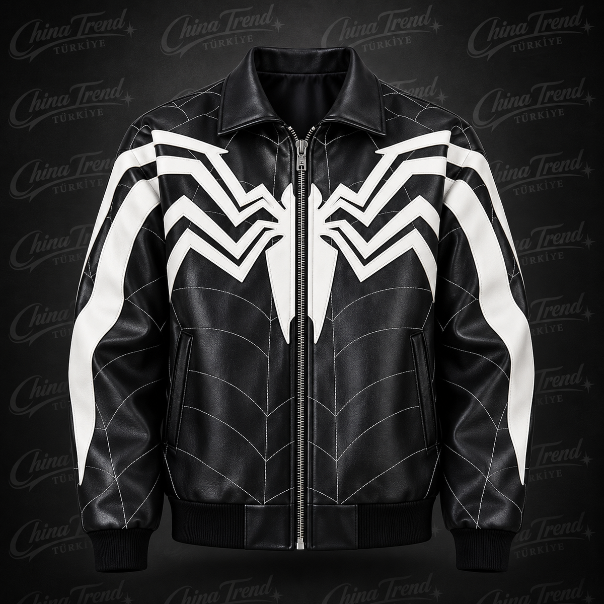 Black Spider Leather Streetwear Jacket