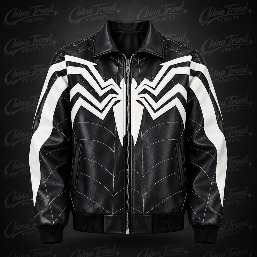 Black Spider Leather Streetwear Jacket