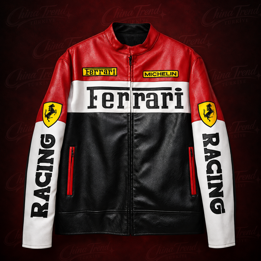 Ferrari Yarış Motorcu Deri Ceketi