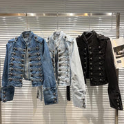Vintage Askeri Denim Ceket - MAVI