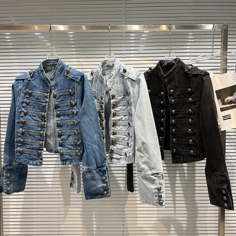 Vintage Askeri Denim Ceket - MAVI