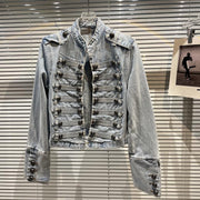Vintage Askeri Denim Ceket - AÇIK MAVİ