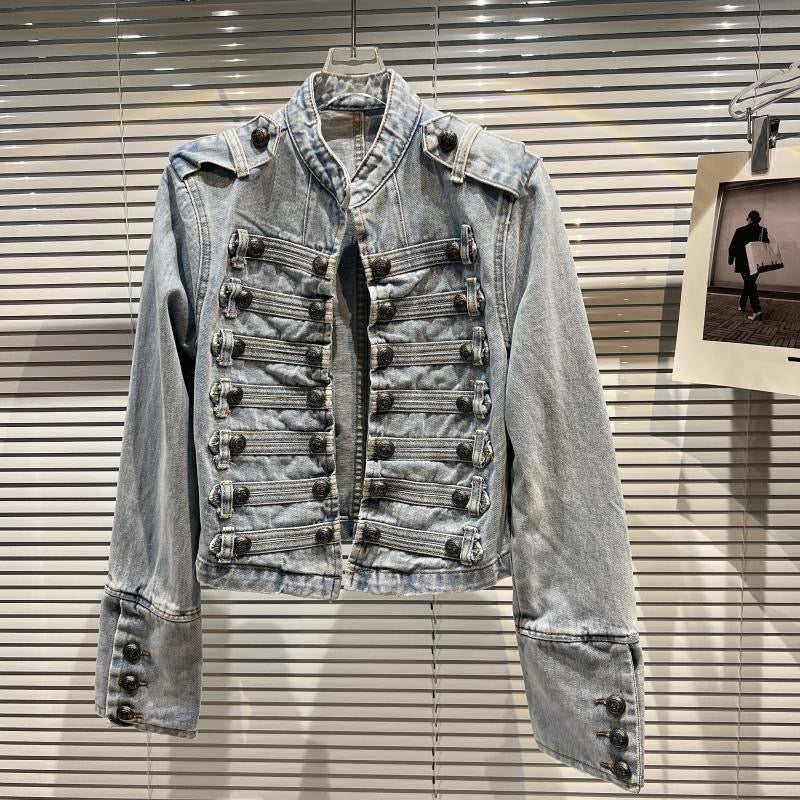 Vintage Askeri Denim Ceket - AÇIK MAVİ