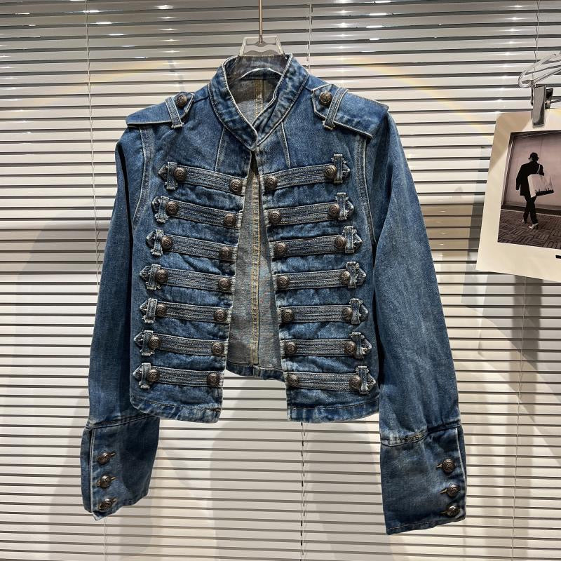 Vintage Askeri Denim Ceket - MAVI