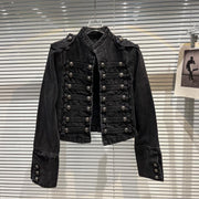 Vintage Askeri Denim Ceket - SIYAH