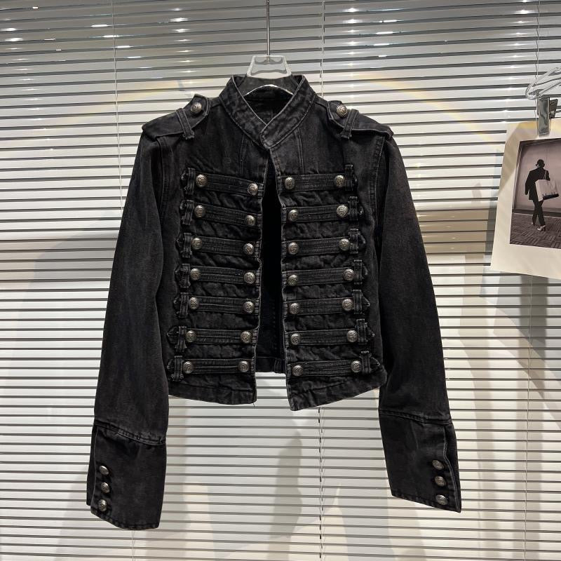 Vintage Askeri Denim Ceket - SIYAH
