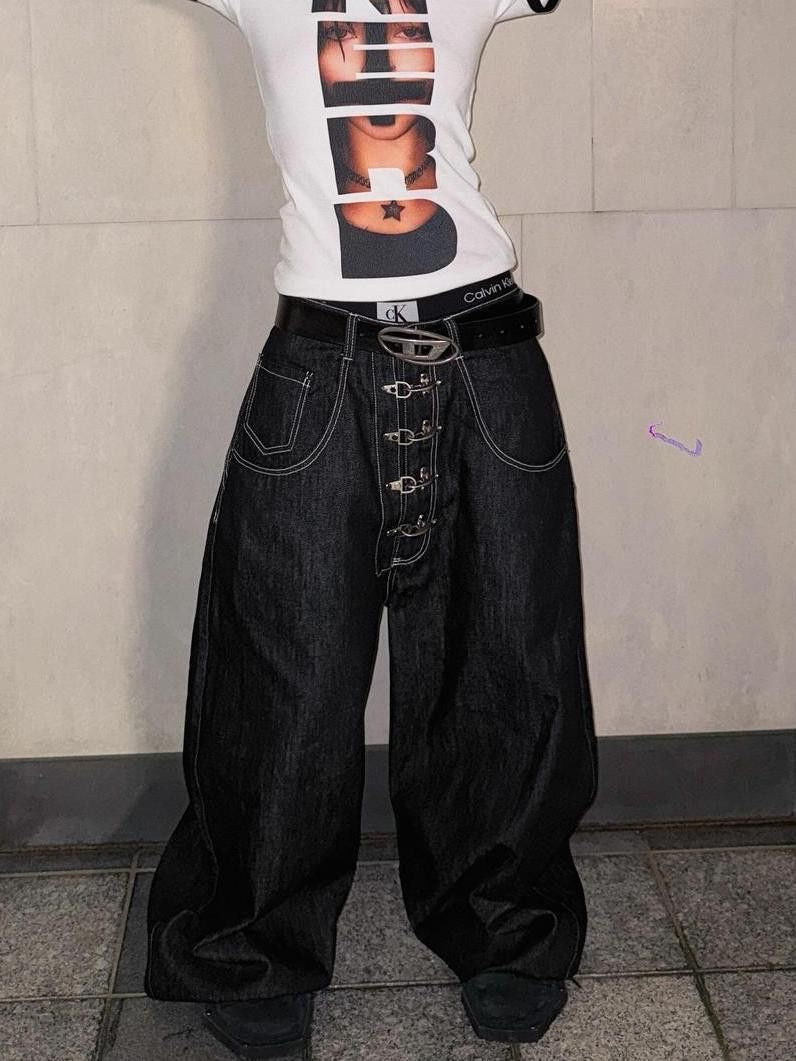 Vintage Yıkamalı Bol Paça Jean