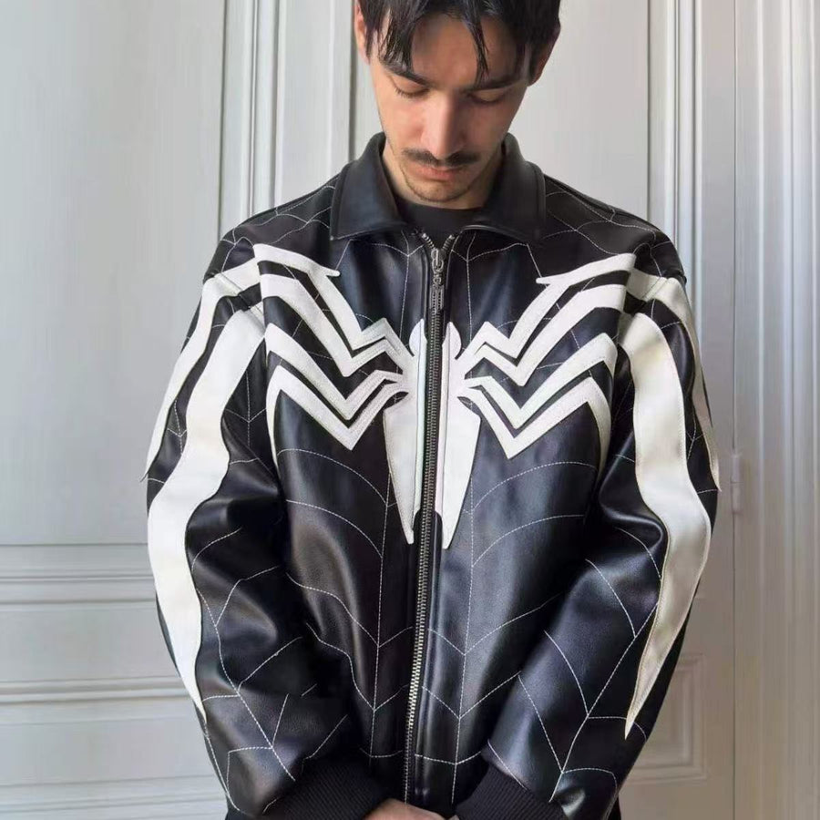 Black Spider Leather Streetwear Jacket