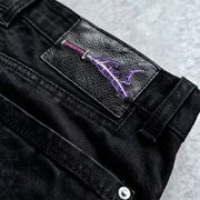 Mor Detaylı Anime Grafik Wide Leg Jean