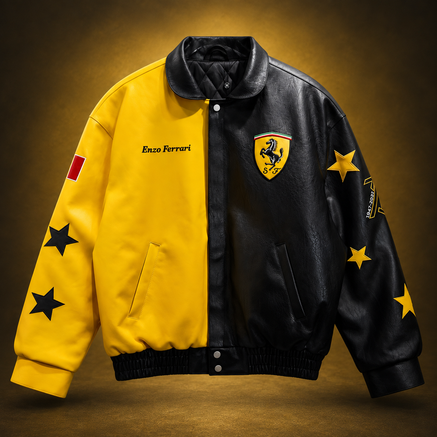 Ferrari Yarış Bomber Deri Ceketi - Enzo Ferrari Serisi