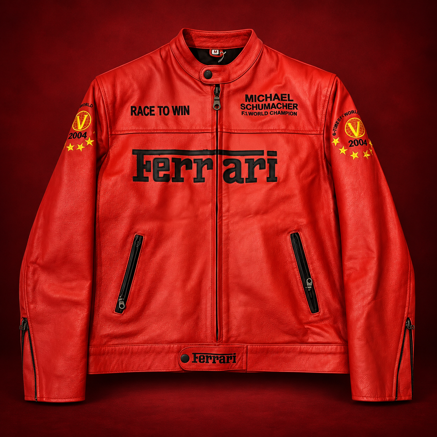 Kırmızı Ferrari Deri Ceketi - Michael Schumacher Serisi
