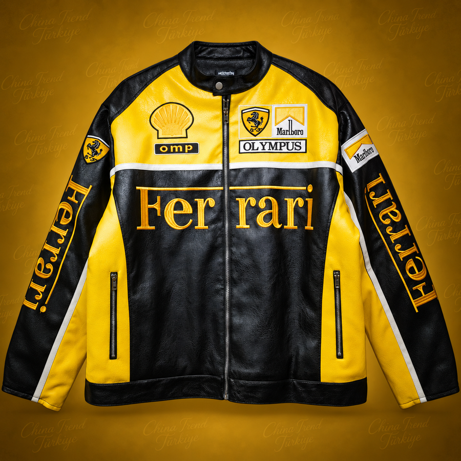 Ferrari F1 Olympus Deri Ceketi - Sarı Serisi
