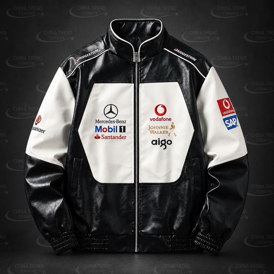 McLaren Mercedes Vintage Deri Ceketi - Retro F1 Stili