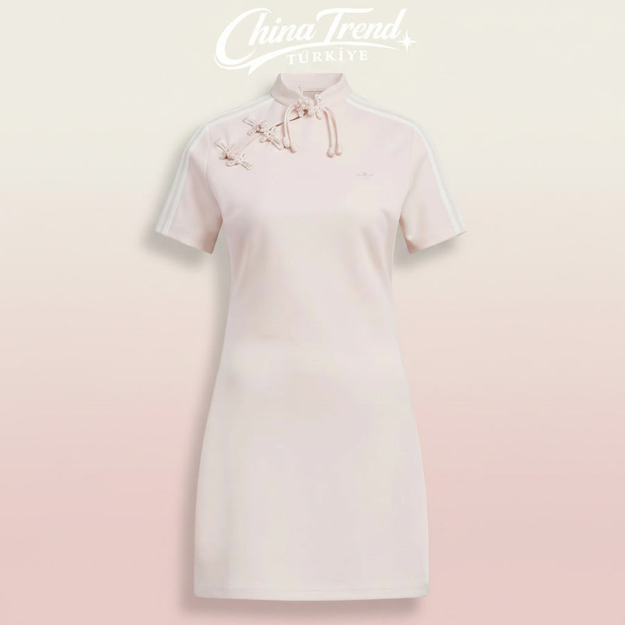 Çin Tarzı Siyah Polo Elbise - Pembe
