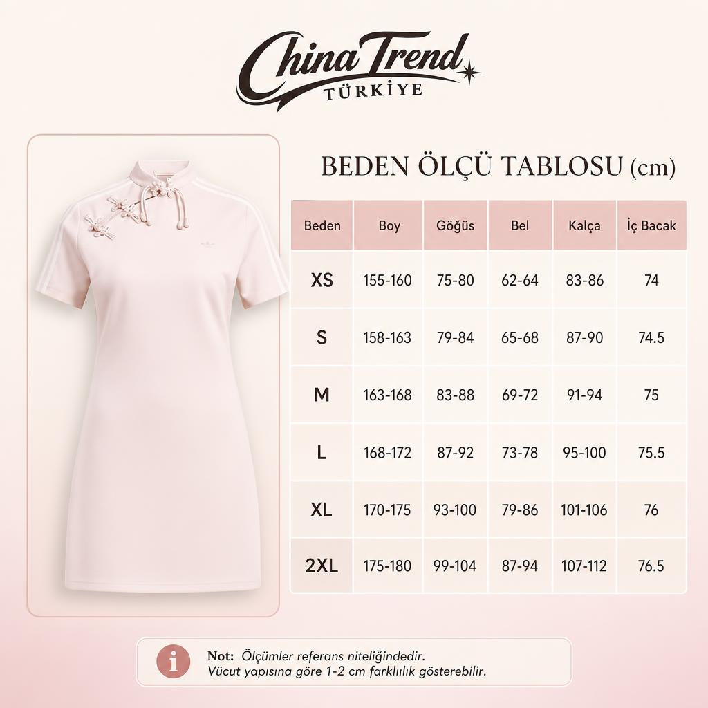 Çin Tarzı Siyah Polo Elbise - Siyah