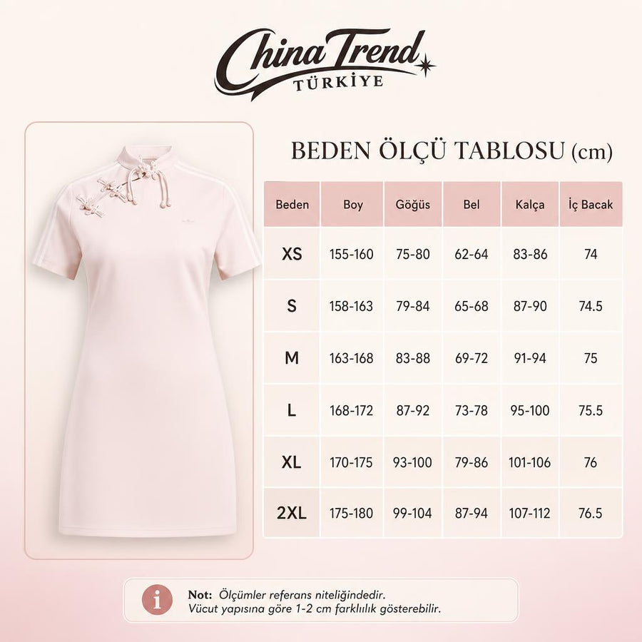 Çin Tarzı Siyah Polo Elbise - Pembe